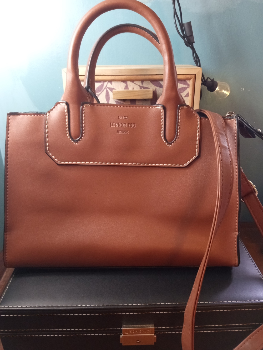 London Fog Tan/Brown Structured Satchel with Top Handles
